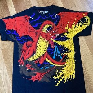 Super vibrant dragon/knight fight tee